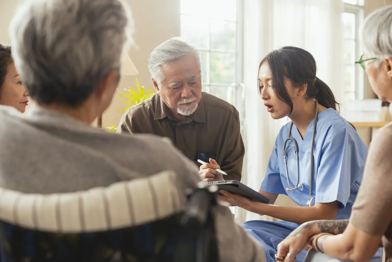Care professional providing services at home