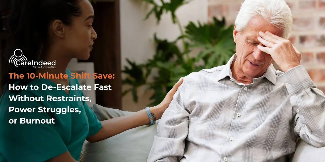 Upset senior being consoled by caregiver from the Bay Area
