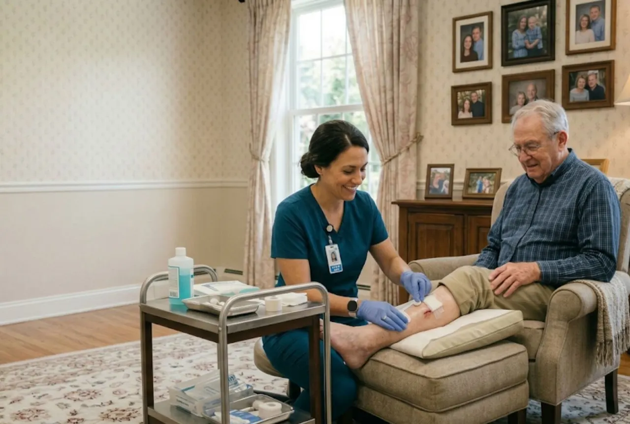 Care professional providing services at home